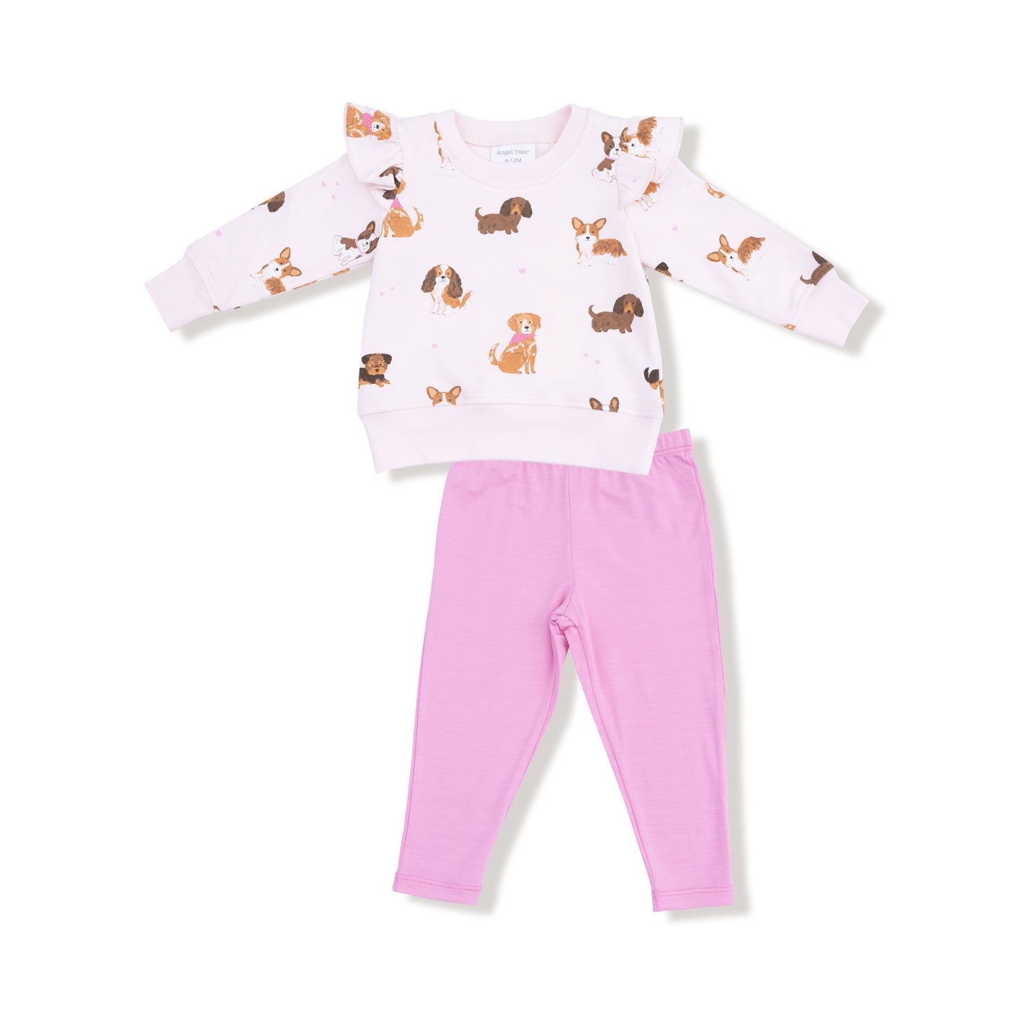 Angel Dear Best Friend Dogs Pink Ruffle Sweatshirt & Bamboo Legging Set