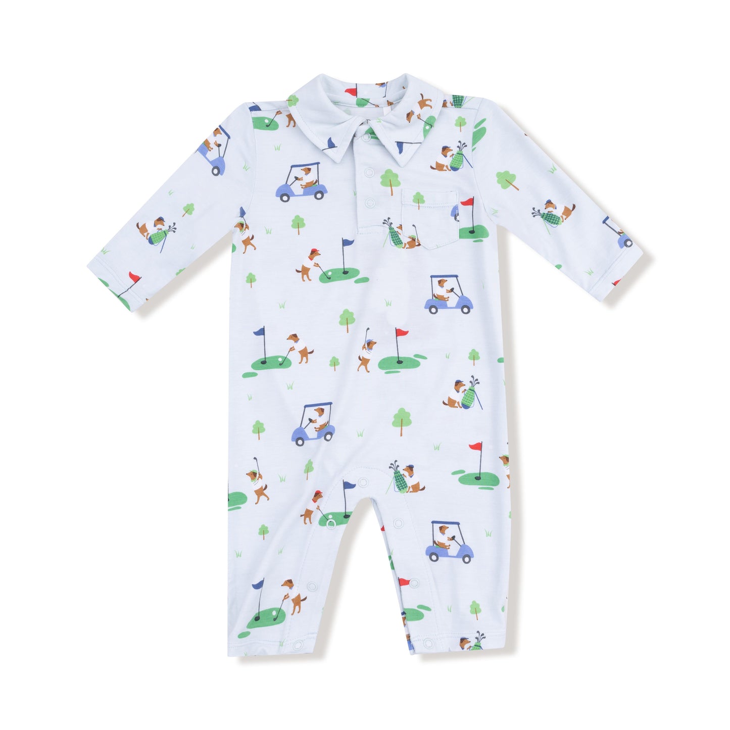 Angel Dear Dog Gone Golf Blue Polo Romper