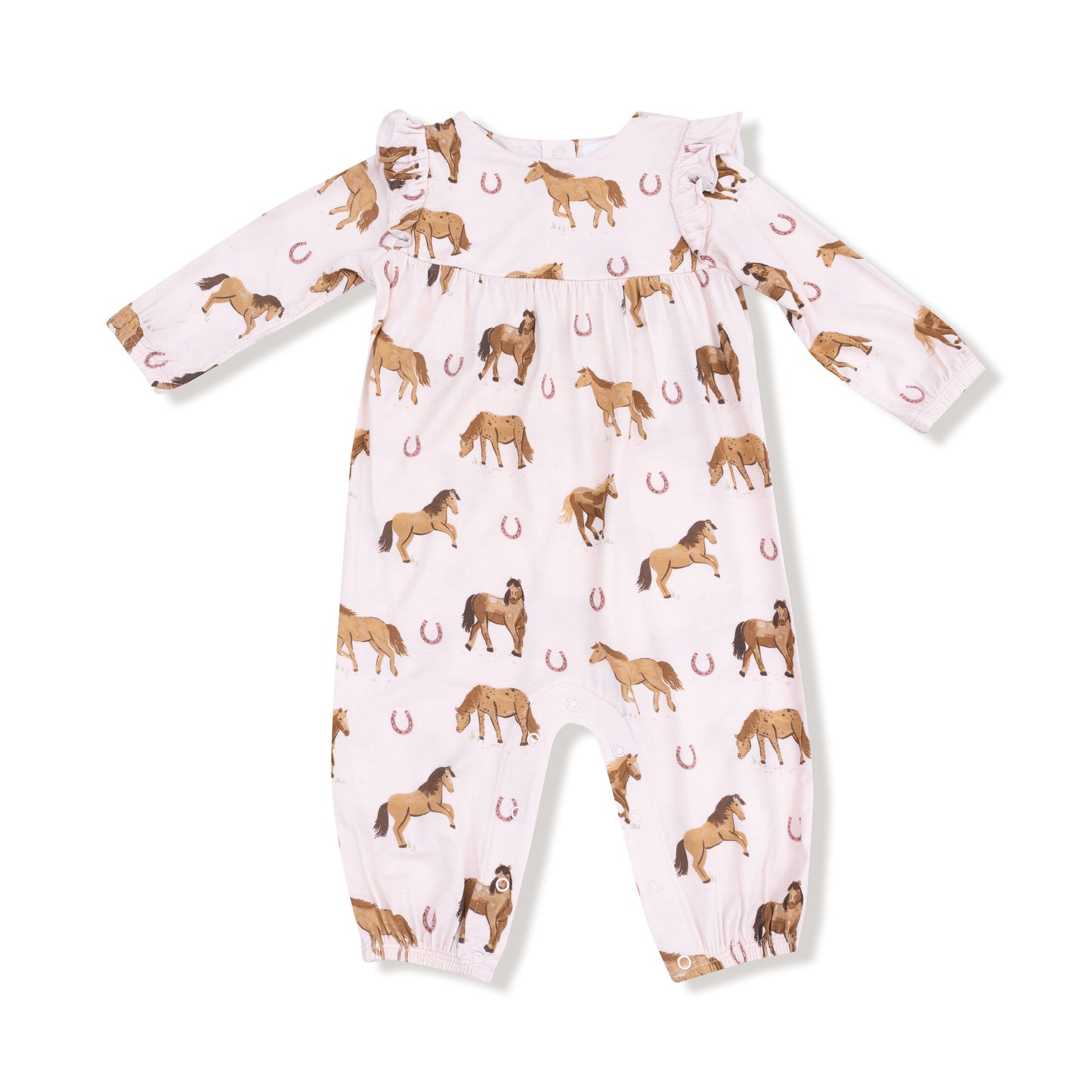 Angel Dear Horses Pink Ruffle Sleeve Romper