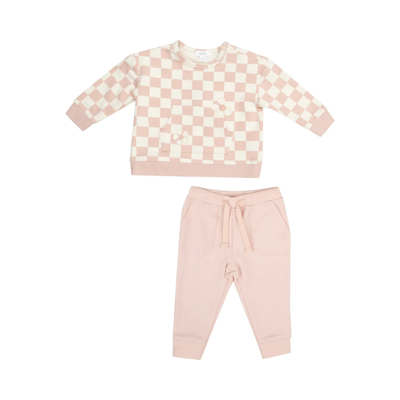 Angel Dear Checkerboard Pink W/Daisy Patch Jogger Set