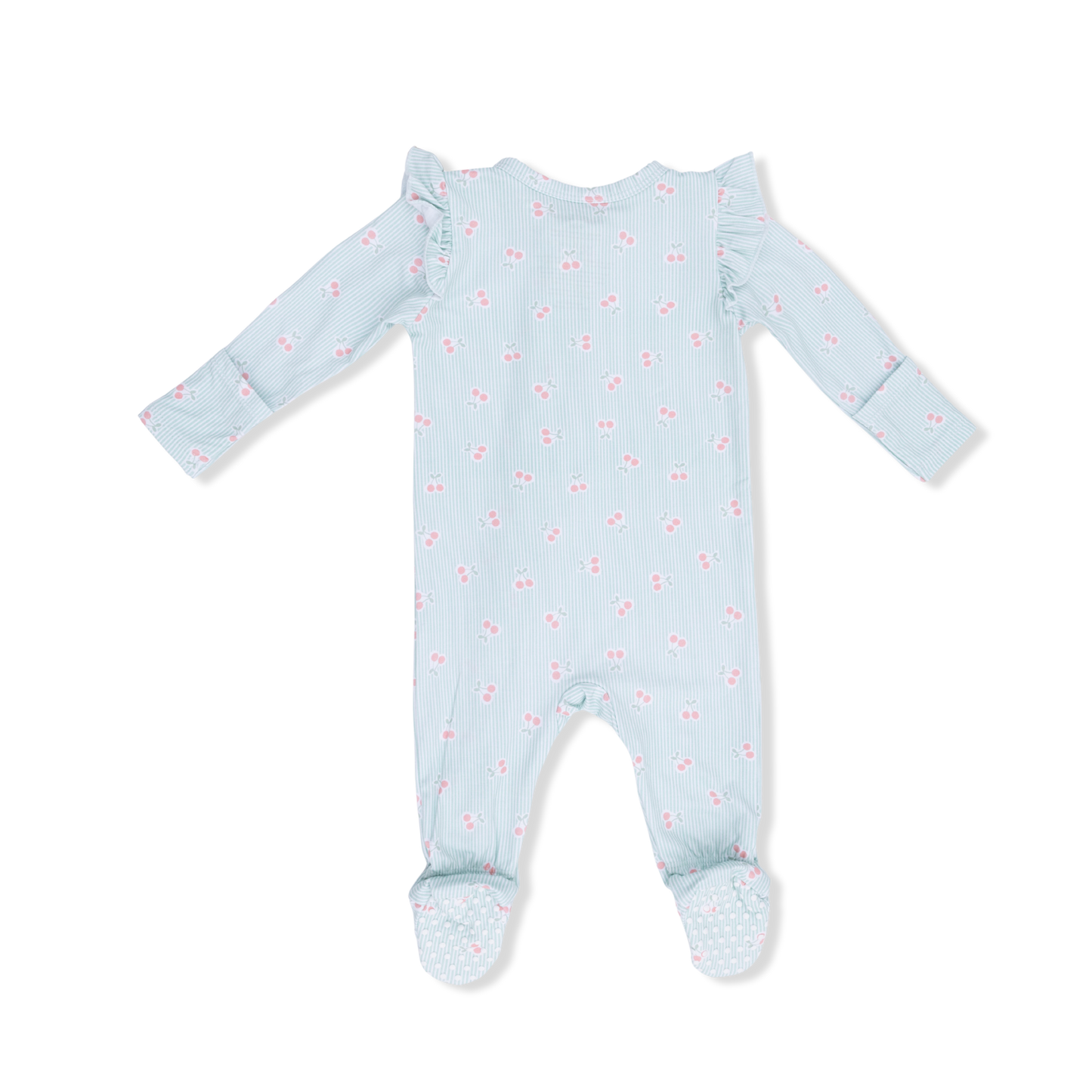 Angel Dear Tiny Cherry Stripe 2 Way Ruffle Sleeve Zipper Footie