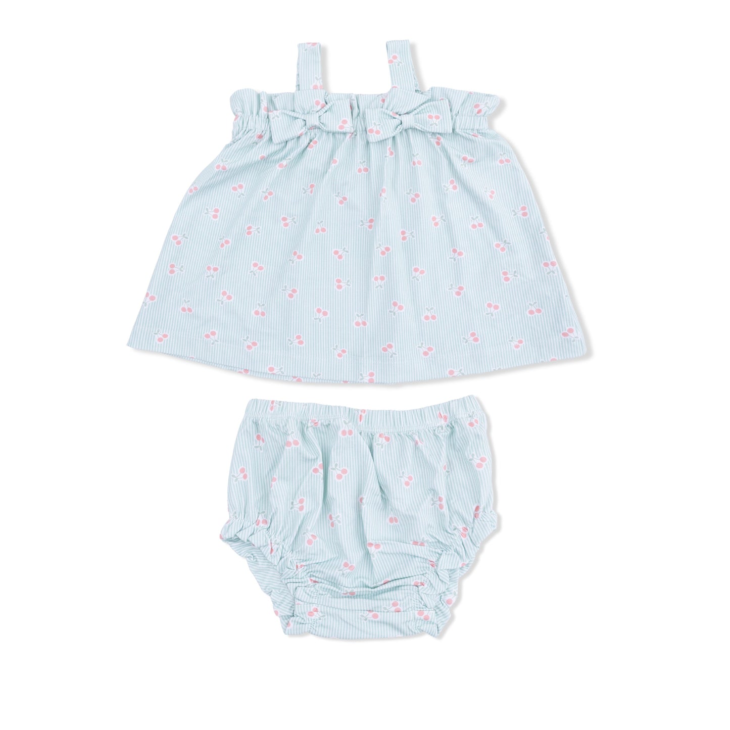 Angel Dear Tiny Cherry Stripe Top with Bows & Ruffle Leg Bloomer