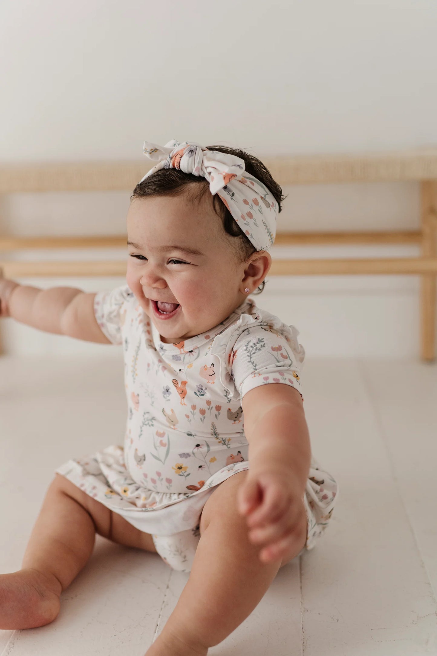 Baby Sprouts Floral Chickens Girls Short Sleeve Bodysuit Dress