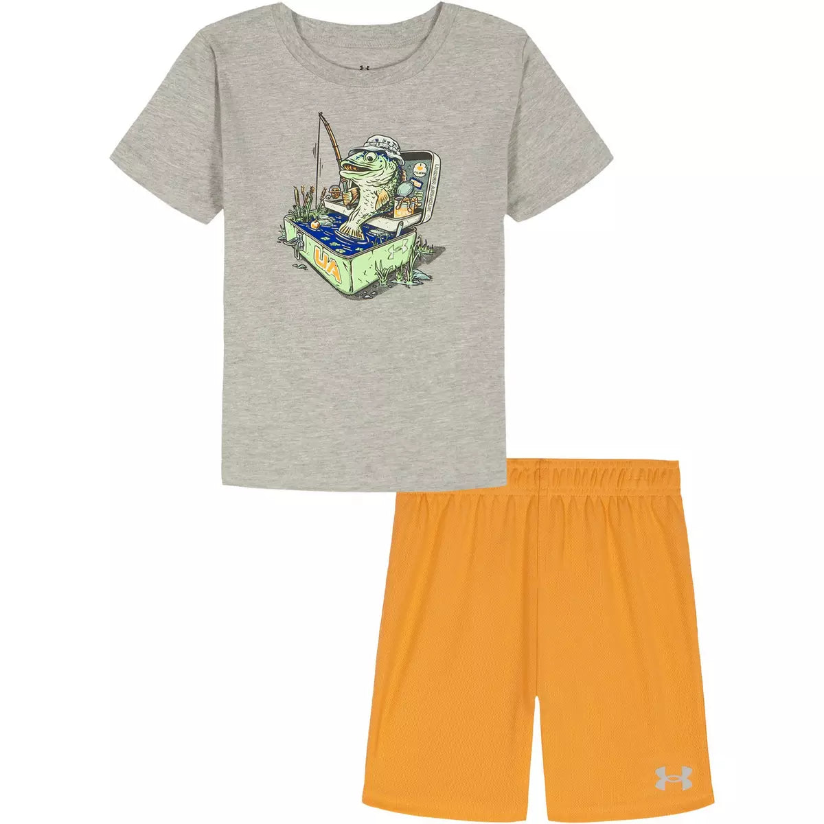 Under Armour Mod Gray Heather Bass Tackle Box Tee & Orange Short Set
