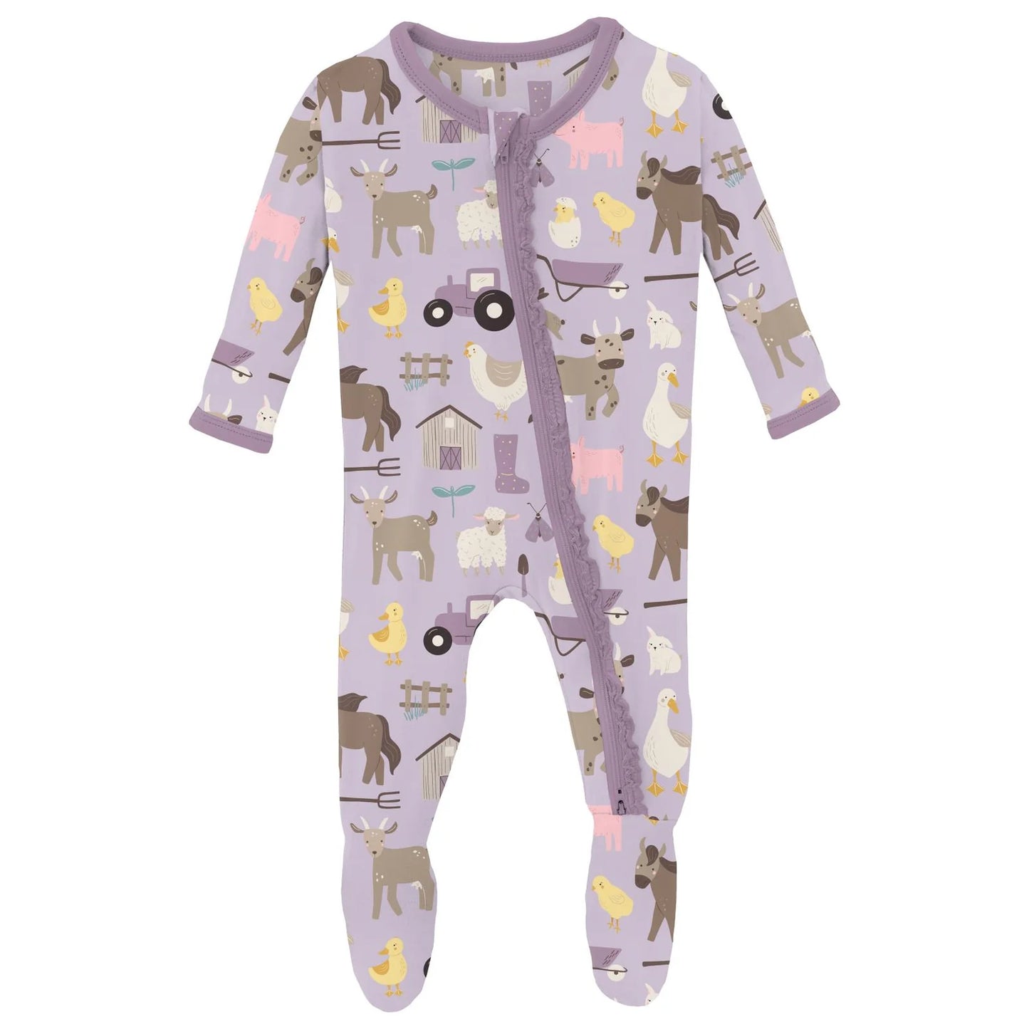 Kickee Pants Thistle Morning on the Farm Muffin Ruffle Footie with 2 Way Zipper