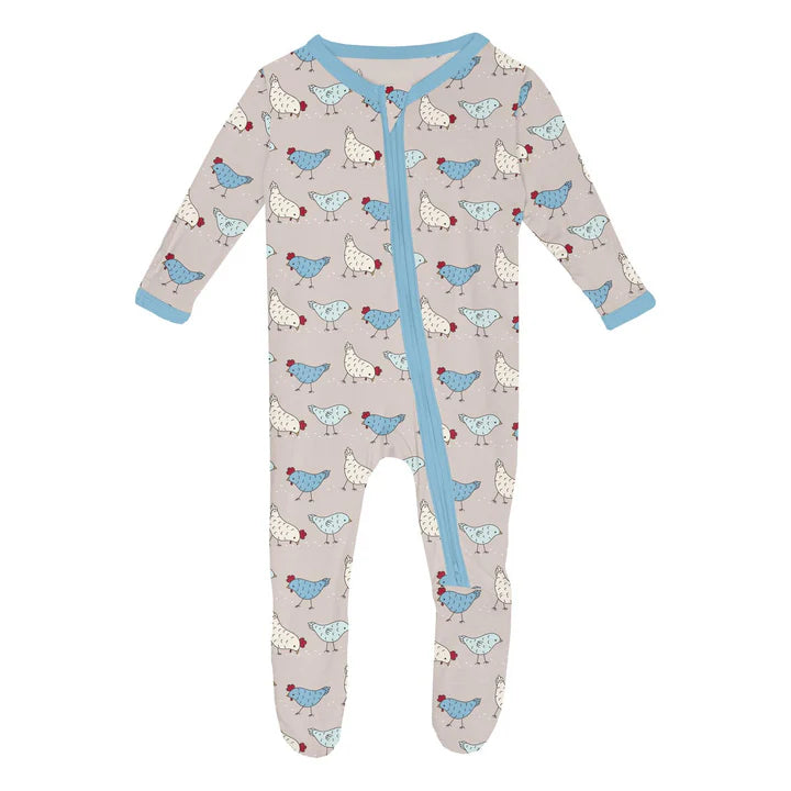 Kickee Pants Latte Chickens Footie with 2 Way Zipper