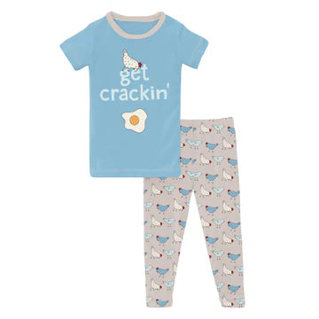 Kickee Pants Latte Chickens Short Sleeve Graphic Tee PJ Set