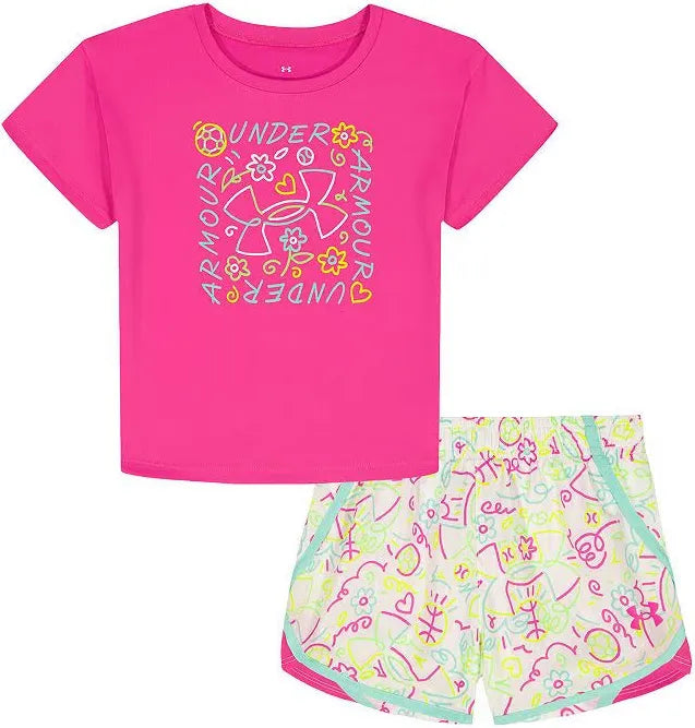 Under Armour Pink Rave & Doodle Print Short Set