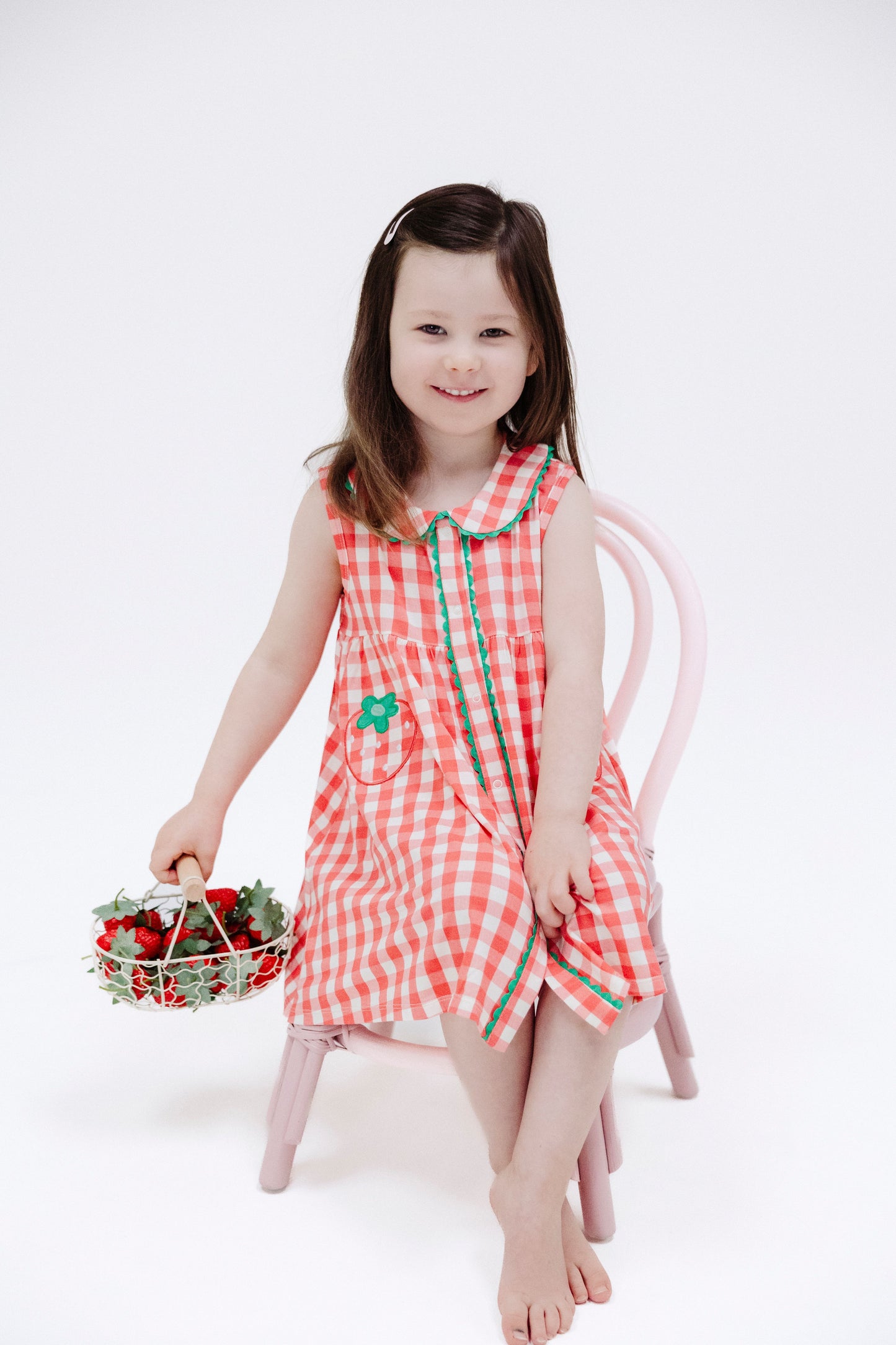 Angel Dear Strawberry Button Front Dress with Ric Rac Trim