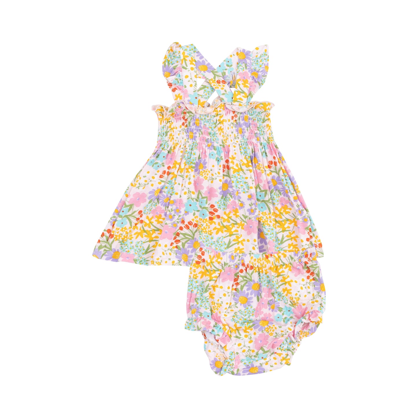 Angel Dear Amelia Floral Ruffle Strap Smocked Top & Diaper Cover