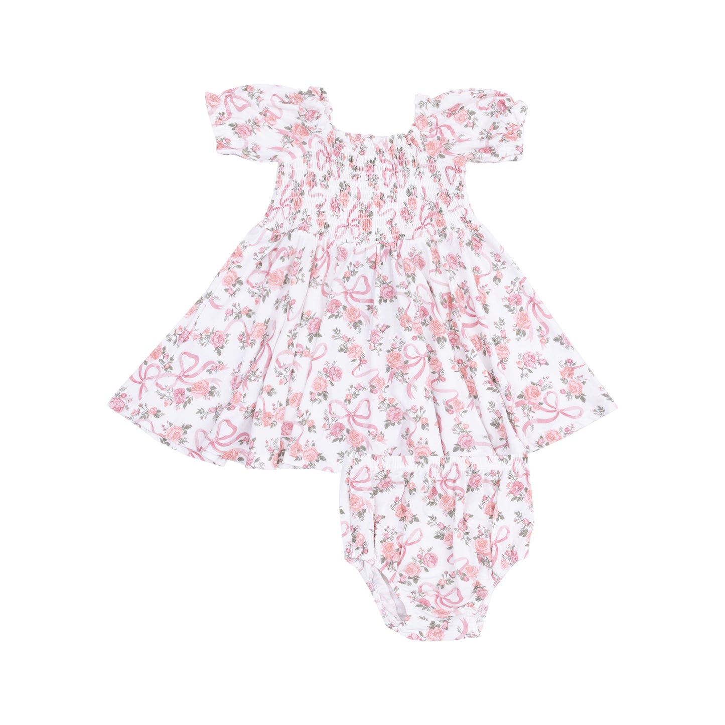 Angel Dear Ribbon & Flowers Puff Sleeve Smocked Dress