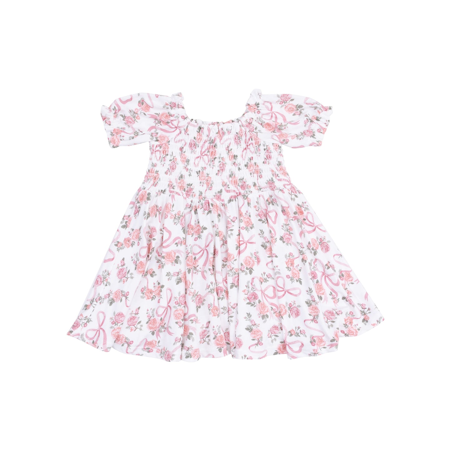 Angel Dear Ribbon & Flowers Puff Sleeve Smocked Dress