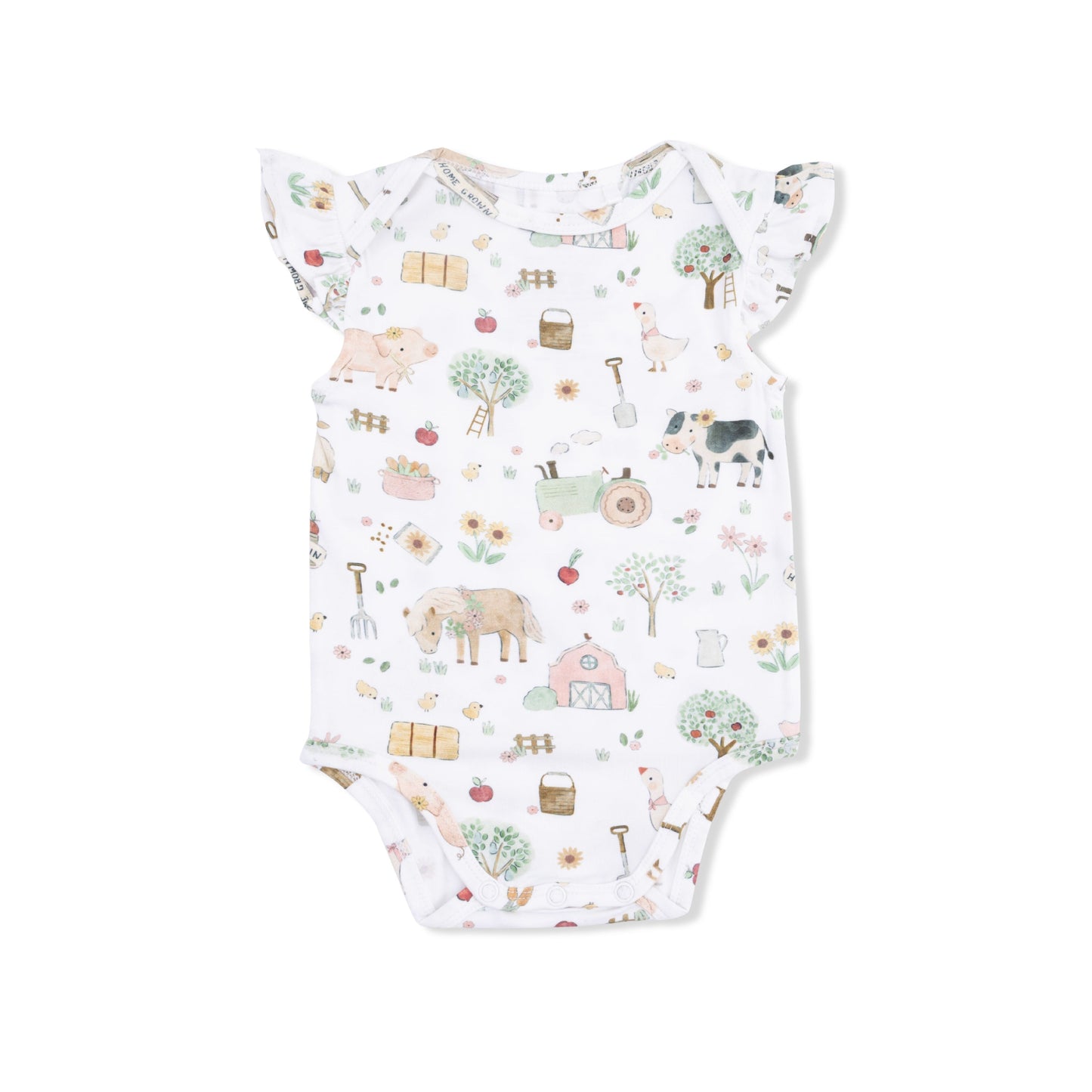 Angel Dear Cute Farm Animals Pink Ruffle Sleeve Bodysuit