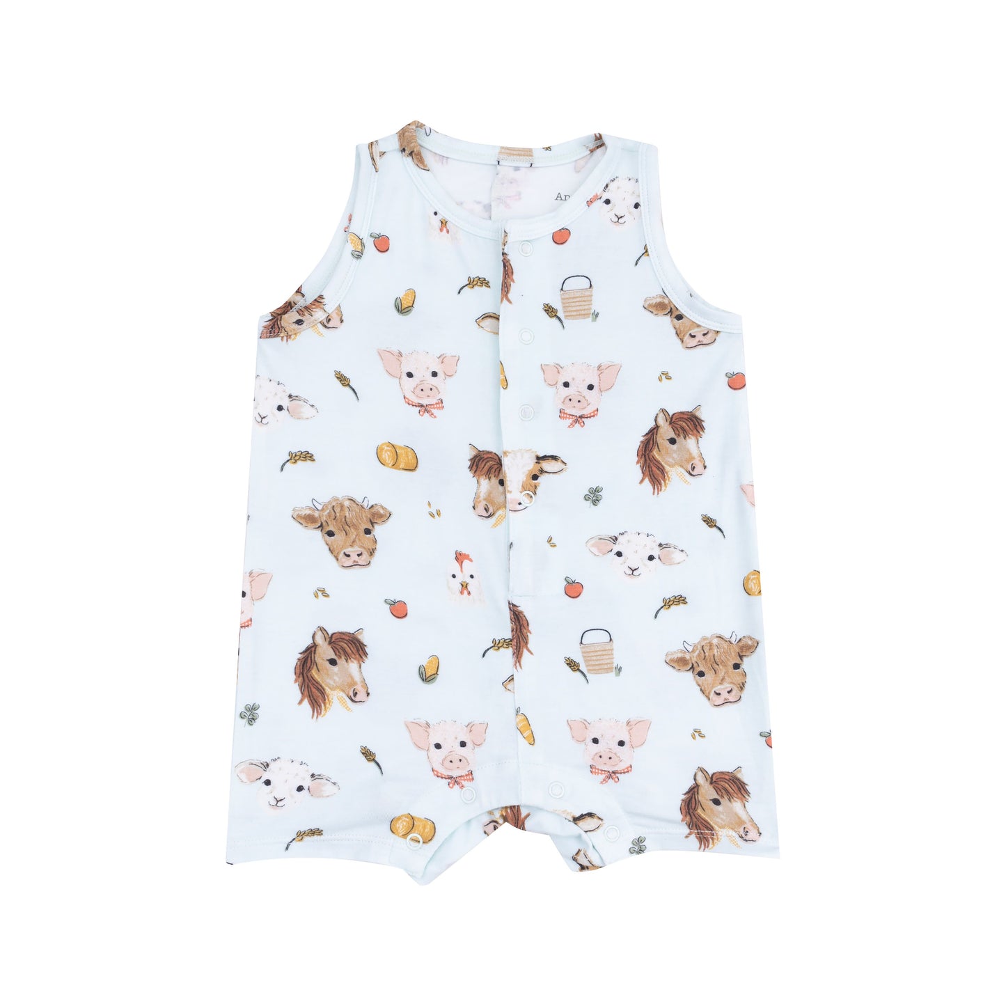 Angel Dear Vintage Animal Faces Blue Sleeveless Shortie Romper