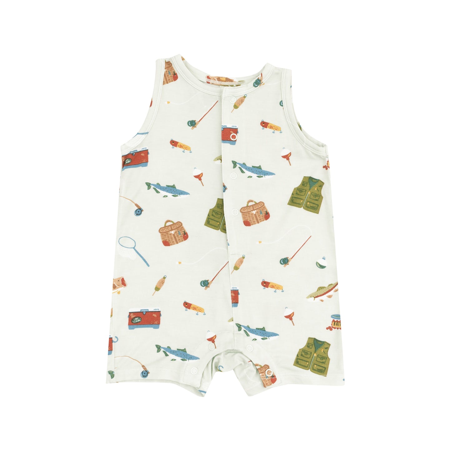Angel Dear Fishing Things Green Sleeveless Shortie Romper