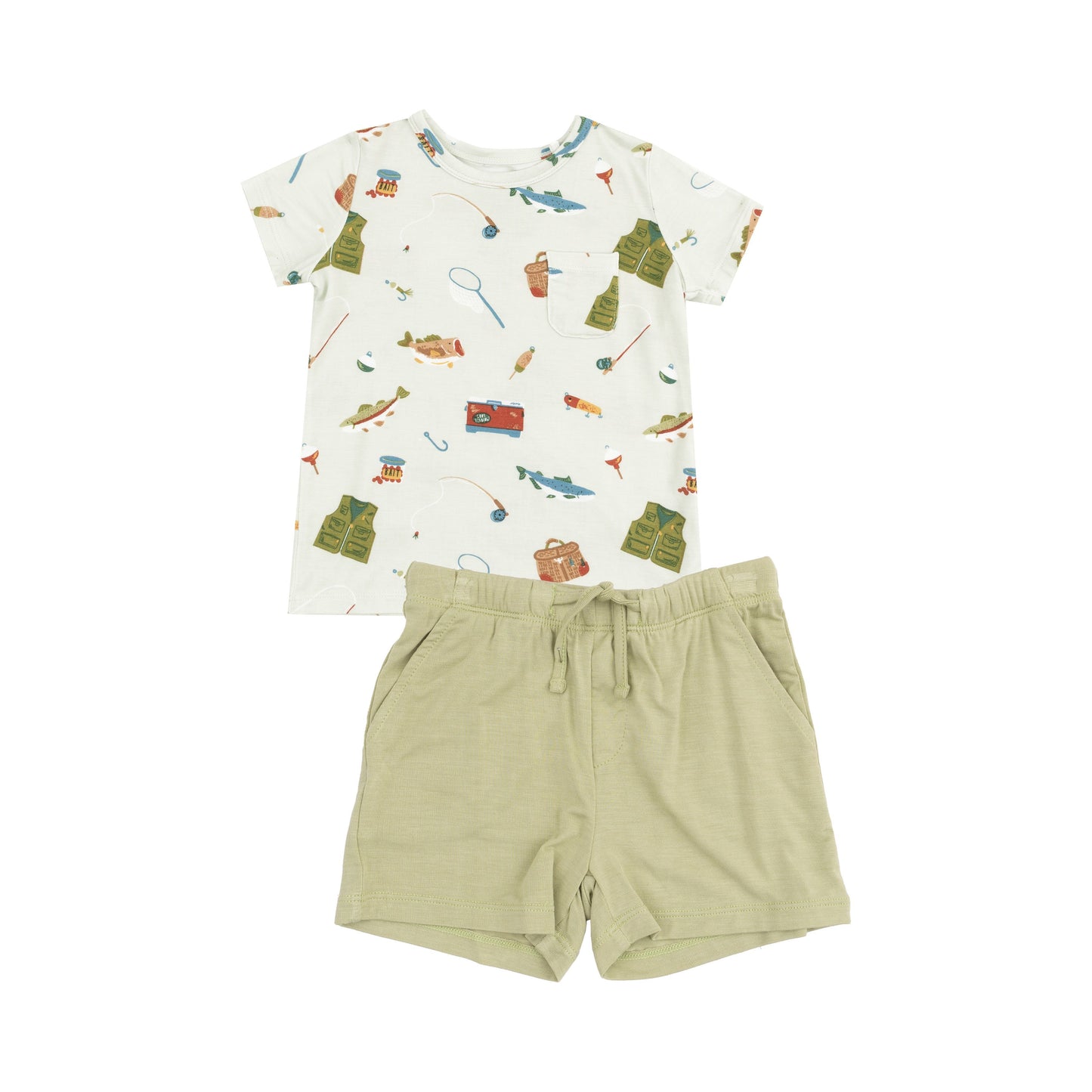 Angel Dear Fishing Things Green Crew Neck & Short Set