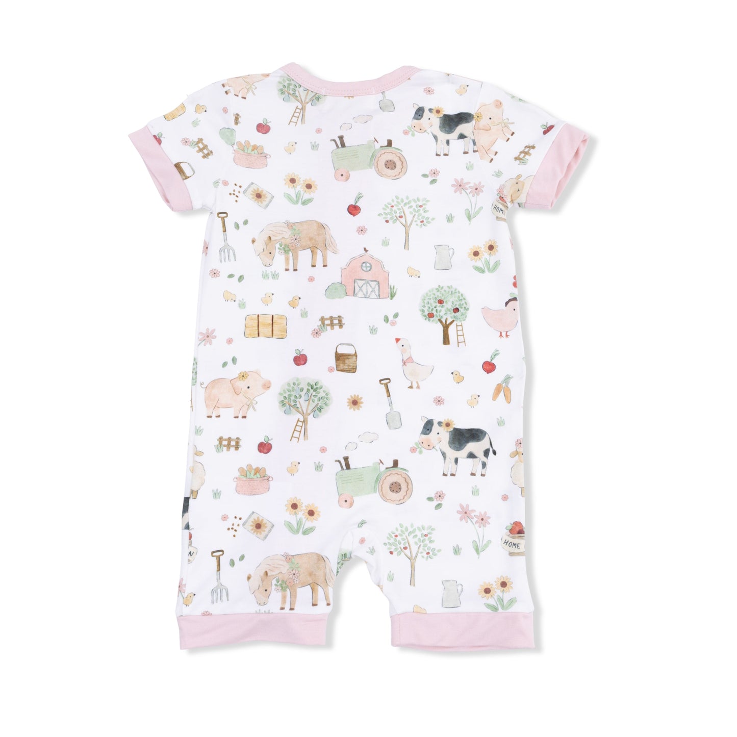 Angel Dear Cute Farm Animals Pink Shortie 2 Way Zipper Romper