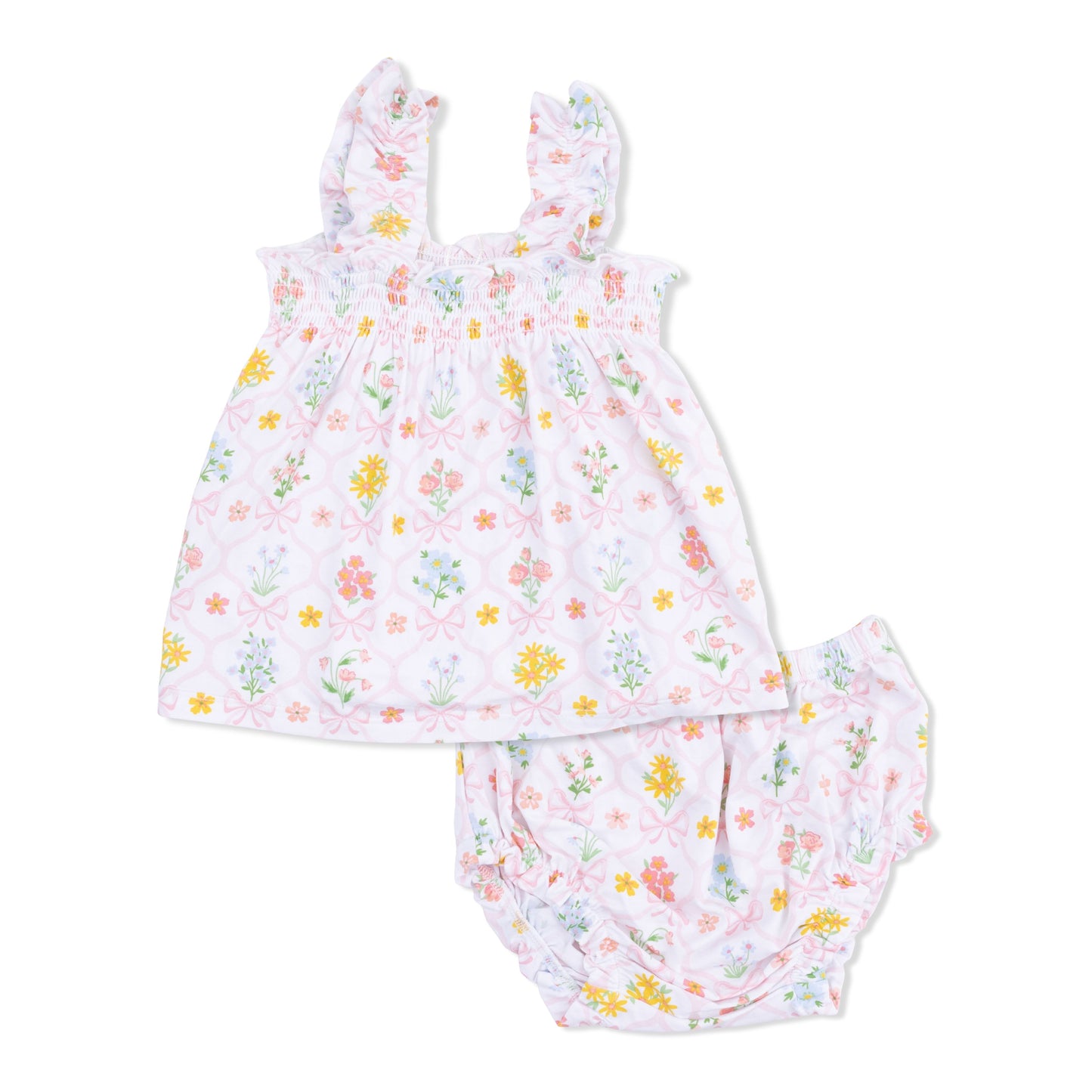 Angel Dear Spring Blooms Bow Trellis Ruffly Strap Top & Bloomer Set