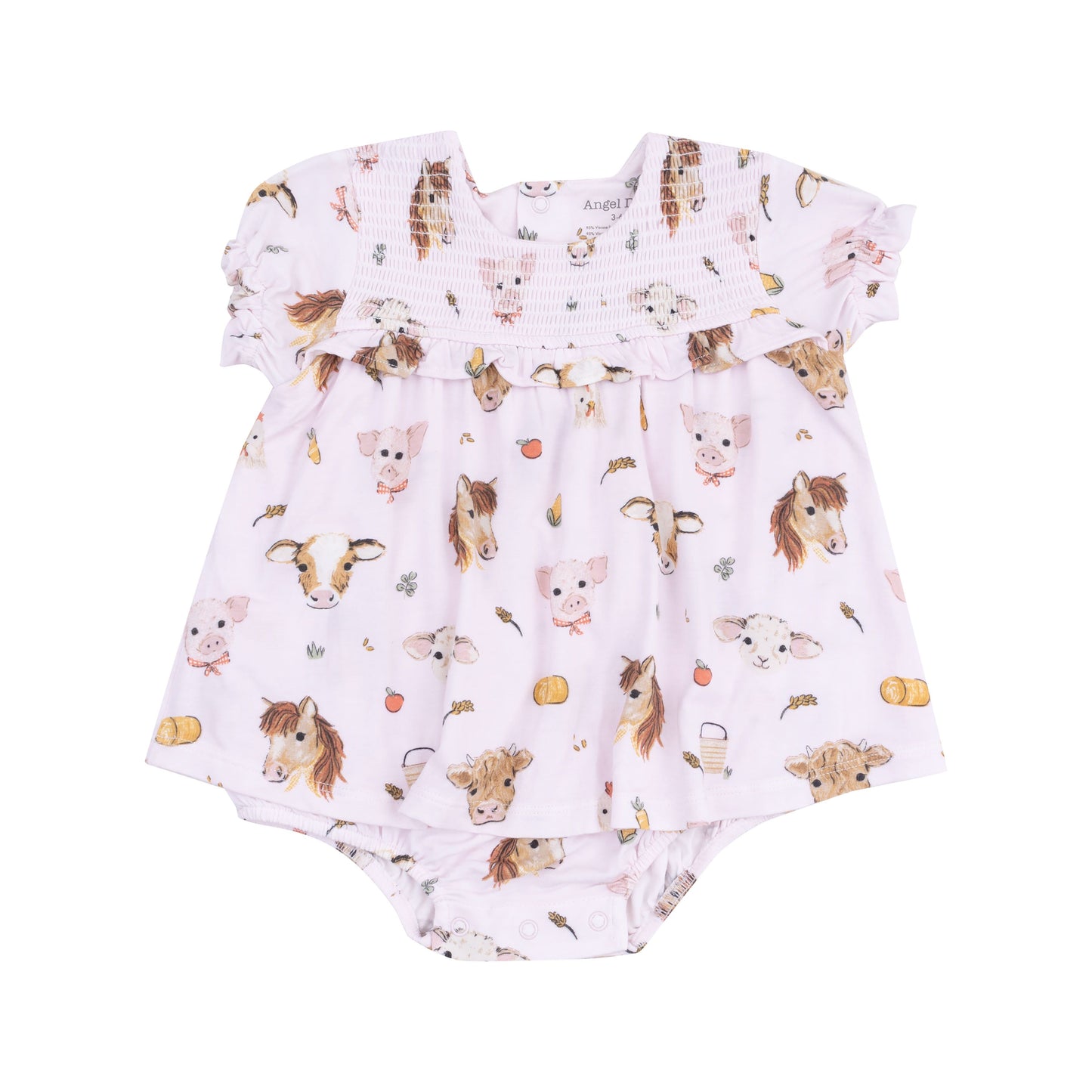 Angel Dear Vintage Animal Faces Pink Smocked Ruffle Bubble with Skirt