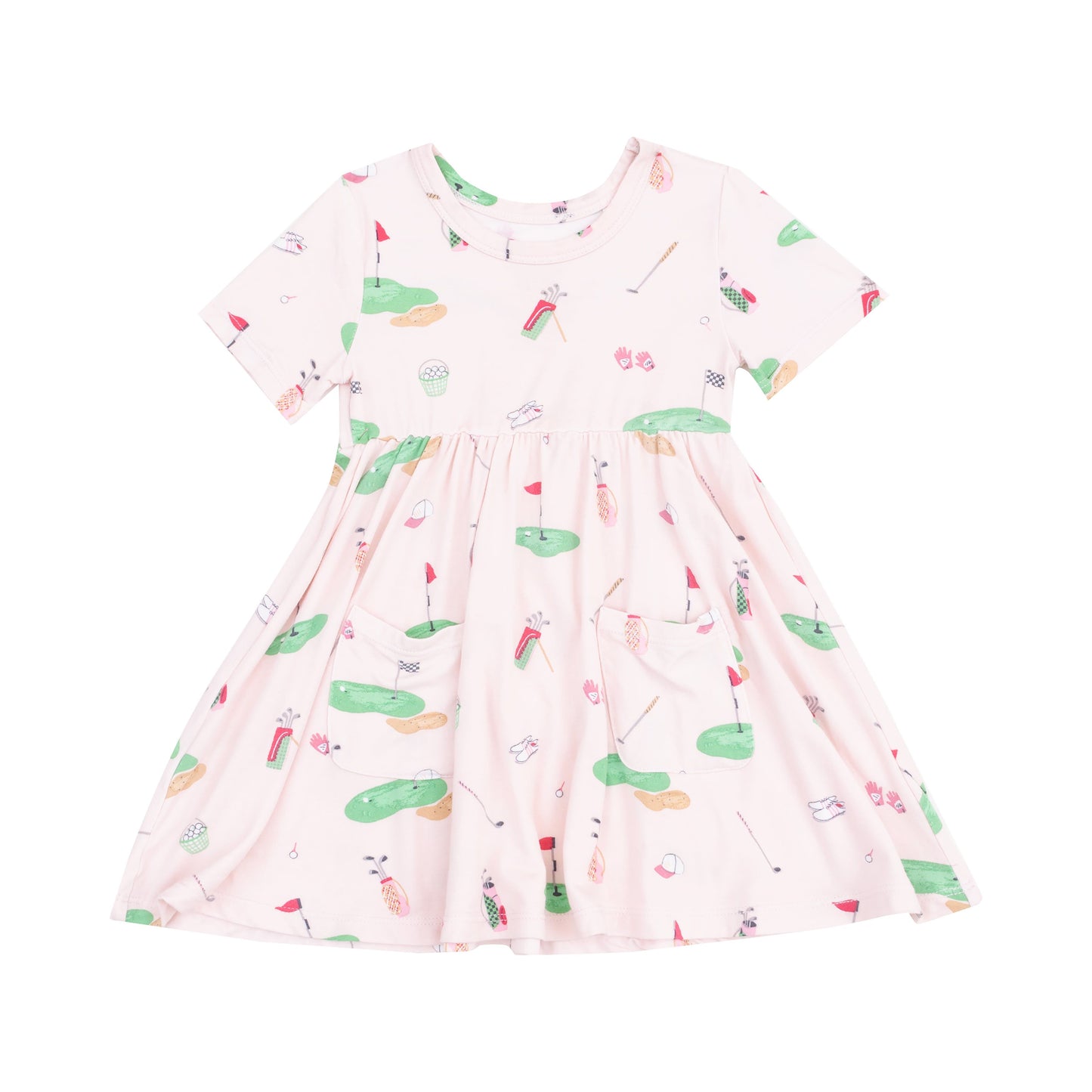 Angel Dear Golf Things Pink Short Sleeve Twirly Dress