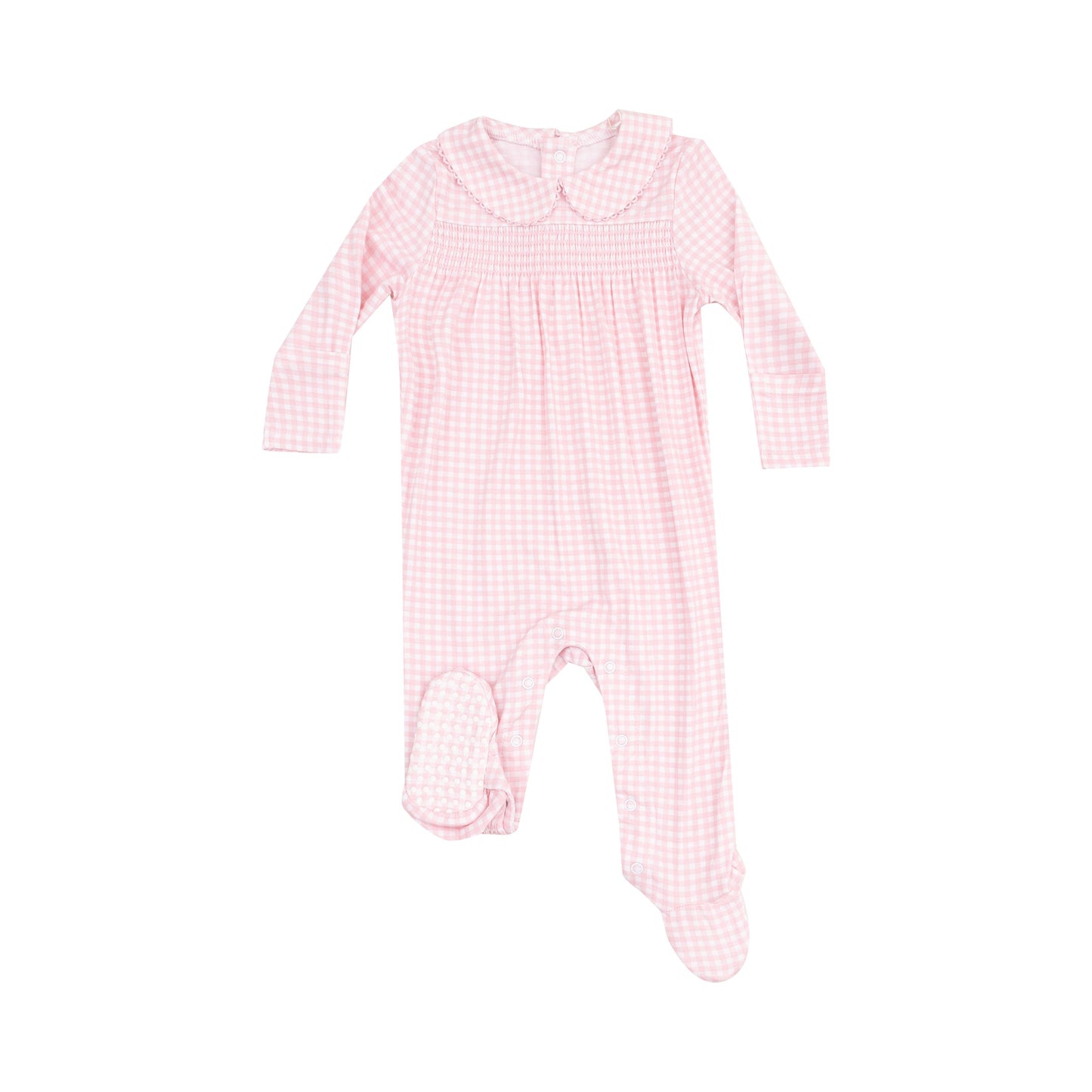 Angel Dear Mini Gingham Pink Smocked Snap Footie