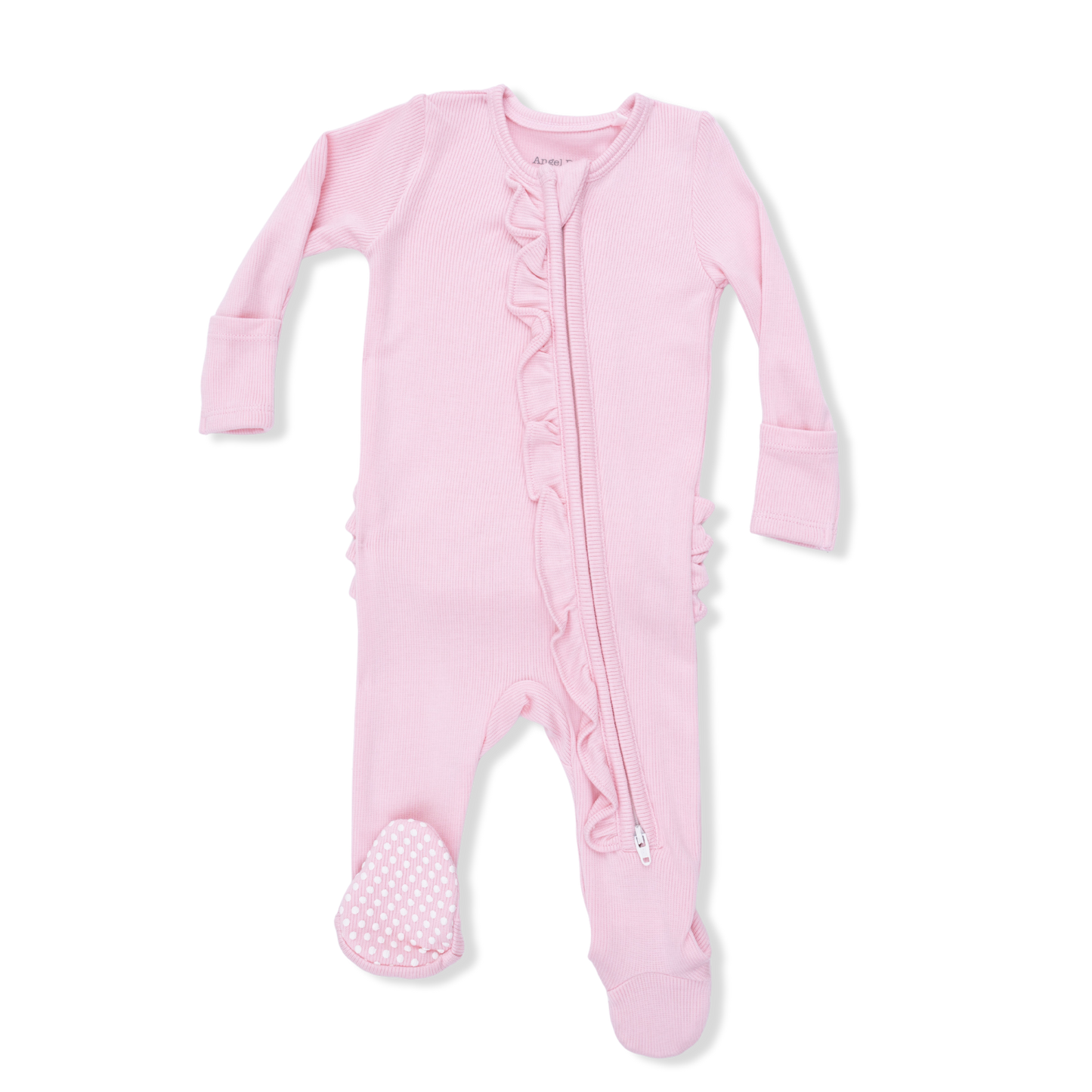 Angel Dear Solid Romance Rose Rib 2 Way Ruffle Front Zipper Footie