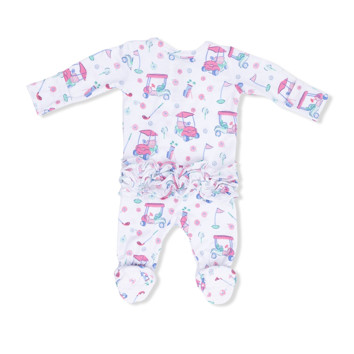 Angel Dear Golf Carts & Flowers 2 Way Ruffle Back Zipper Footie