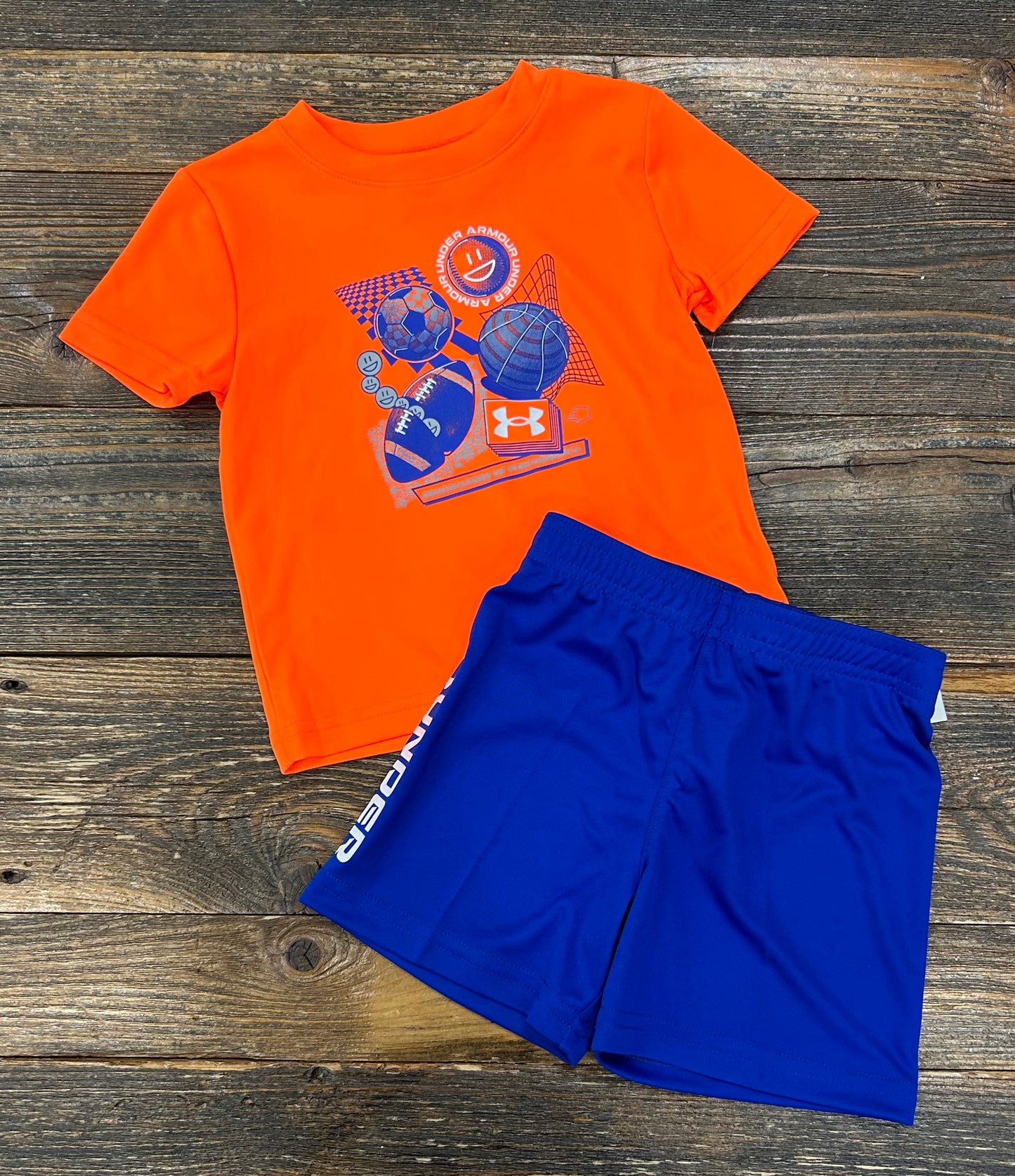 Under Armour Blaze Orange Sports Tee & Blue Short Set