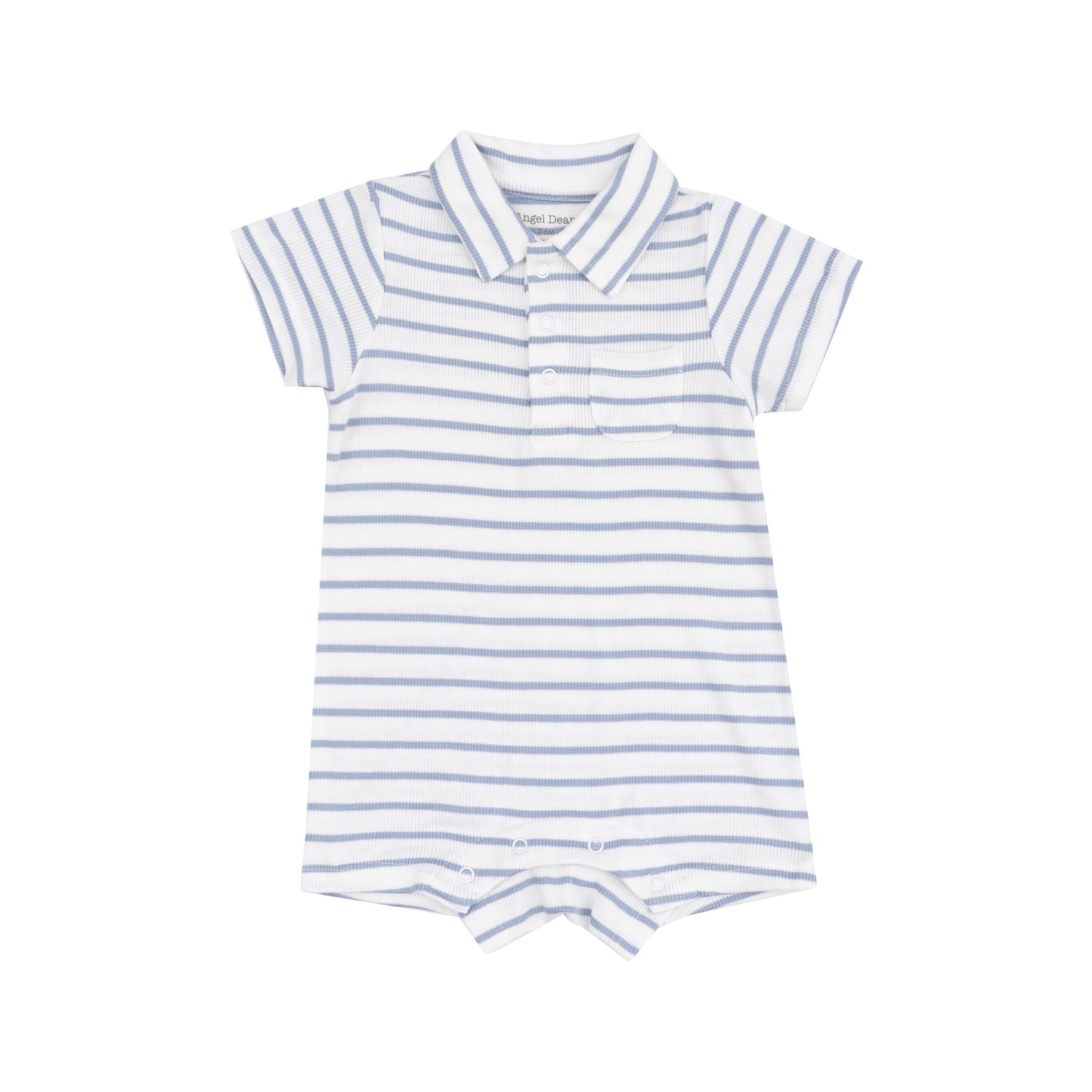 Angel Dear French Stripe Dusty Blue Rib Polo Shortie Romper