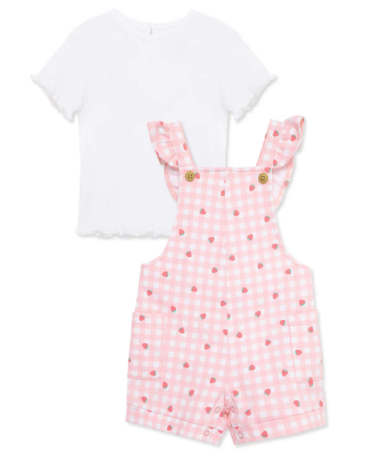 Little Me Pink Strawberry Knit Shortall Set