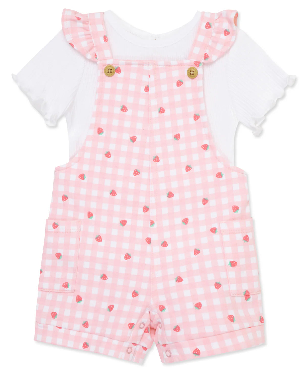 Little Me Pink Strawberry Knit Shortall Set