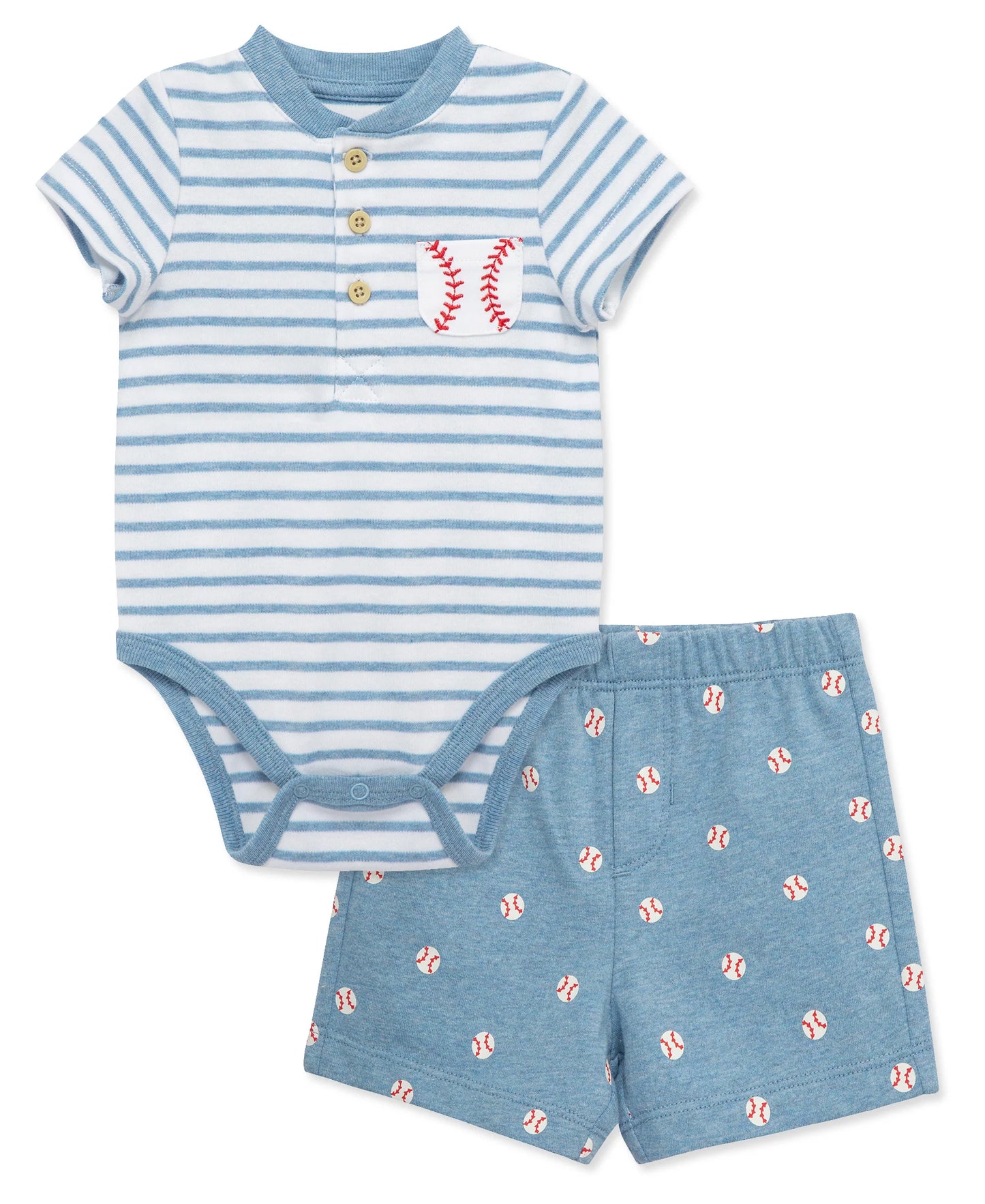 Little Me Blue Baseball Knit Short Set