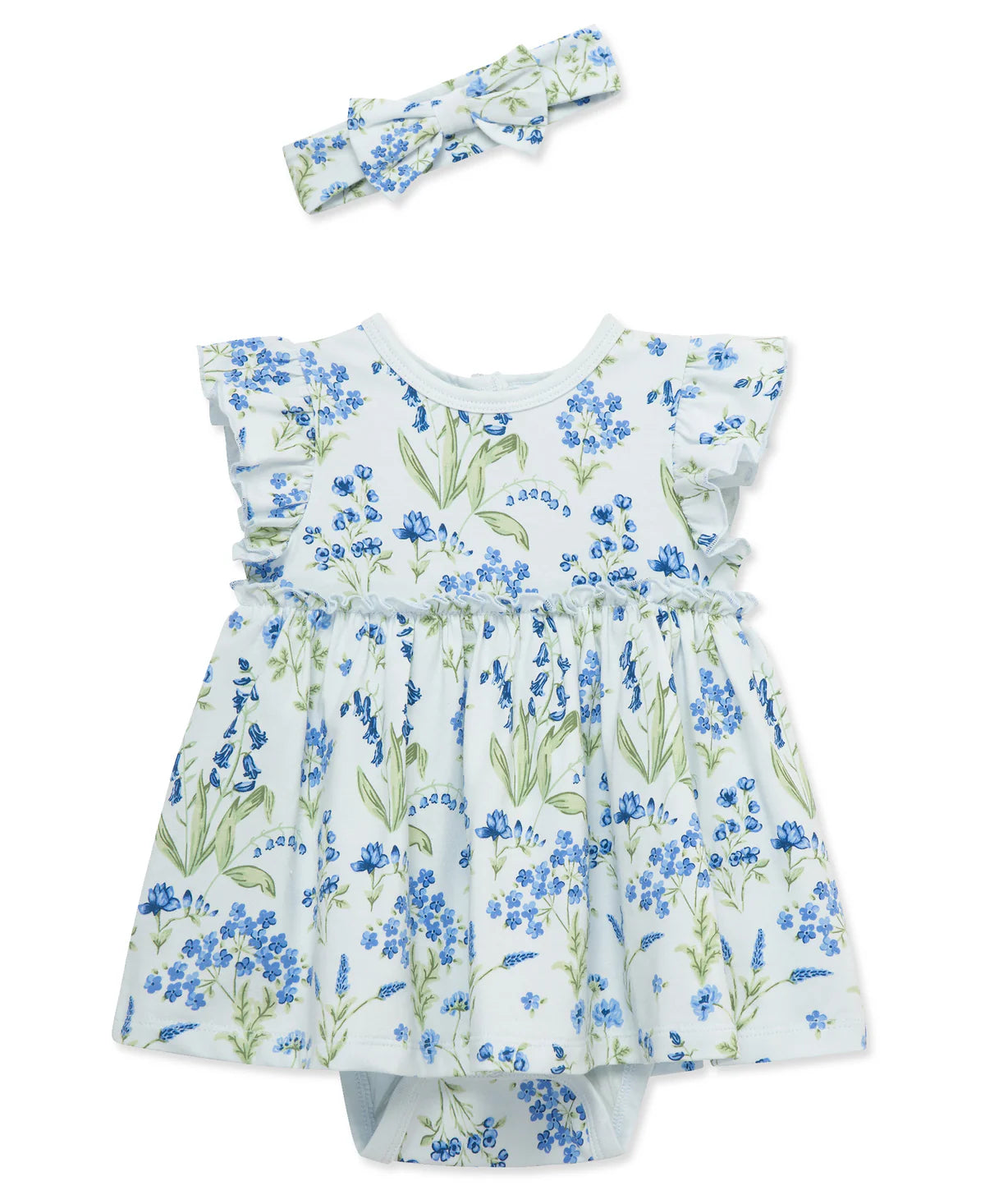 Little Me Blue Floral Bodysuit Dress