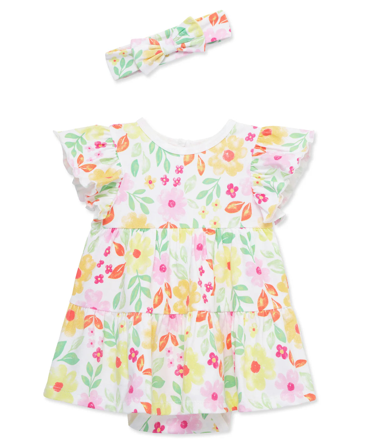 Little Me Spring Floral Bodysuit Dress