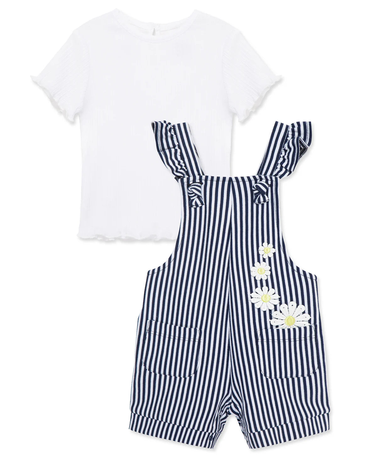Little Me Pink Blue Daisy Knit Shortall Set