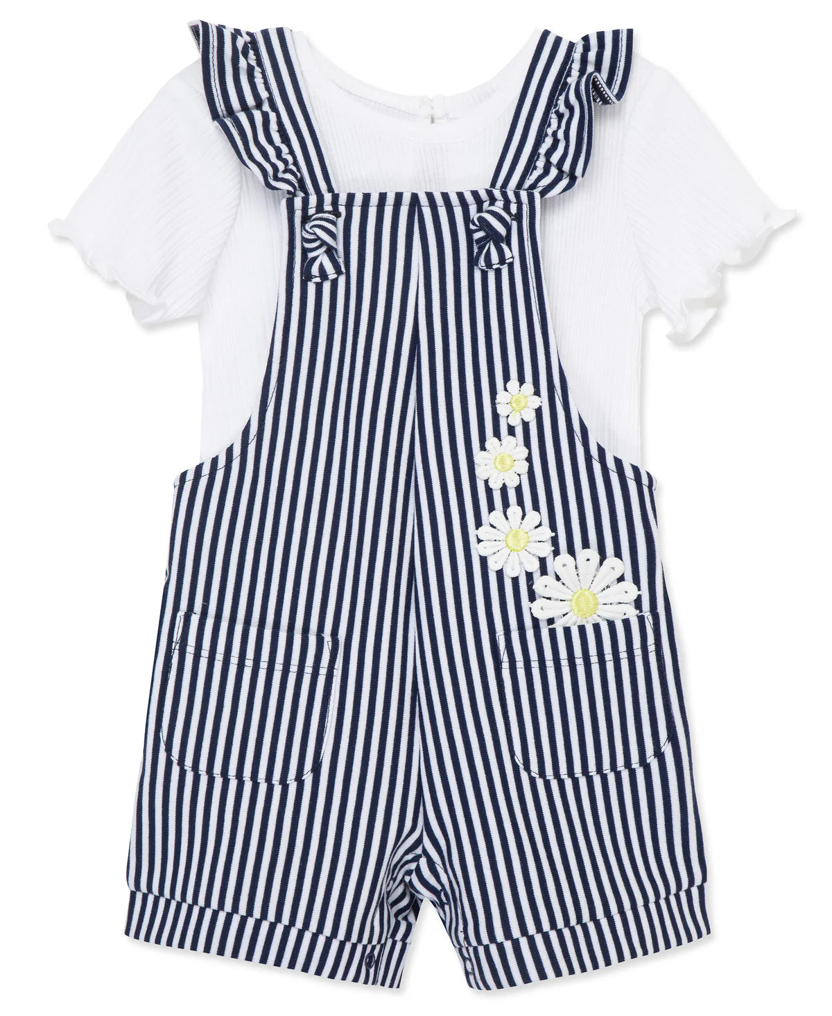 Little Me Pink Blue Daisy Knit Shortall Set