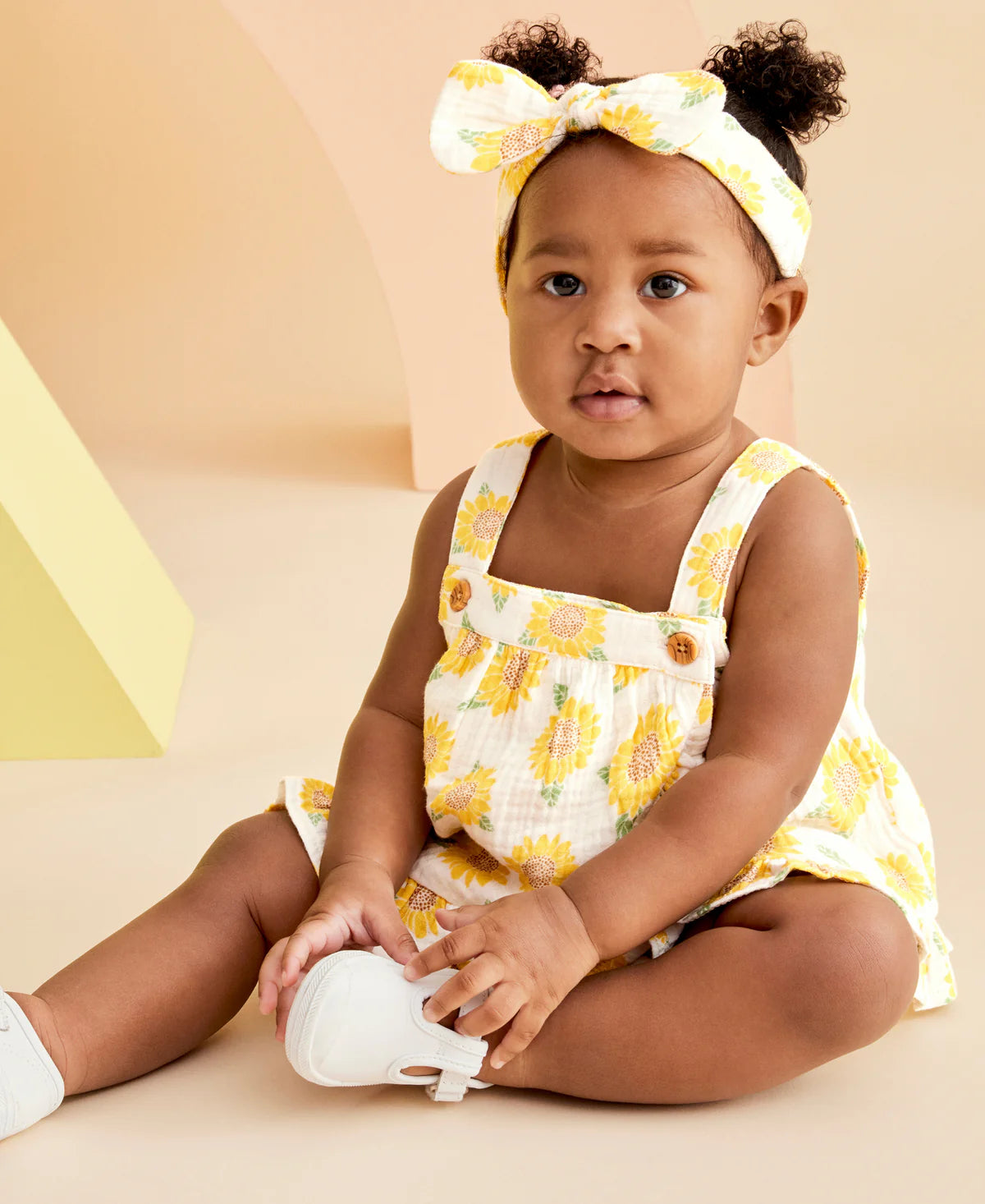 Little Me Sunflower Gauze Short Set & Headband