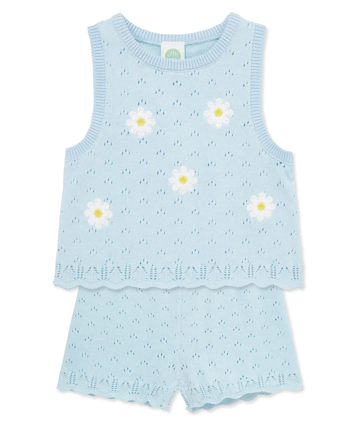 Little Me Blue Daisy Knit Tank Short Set