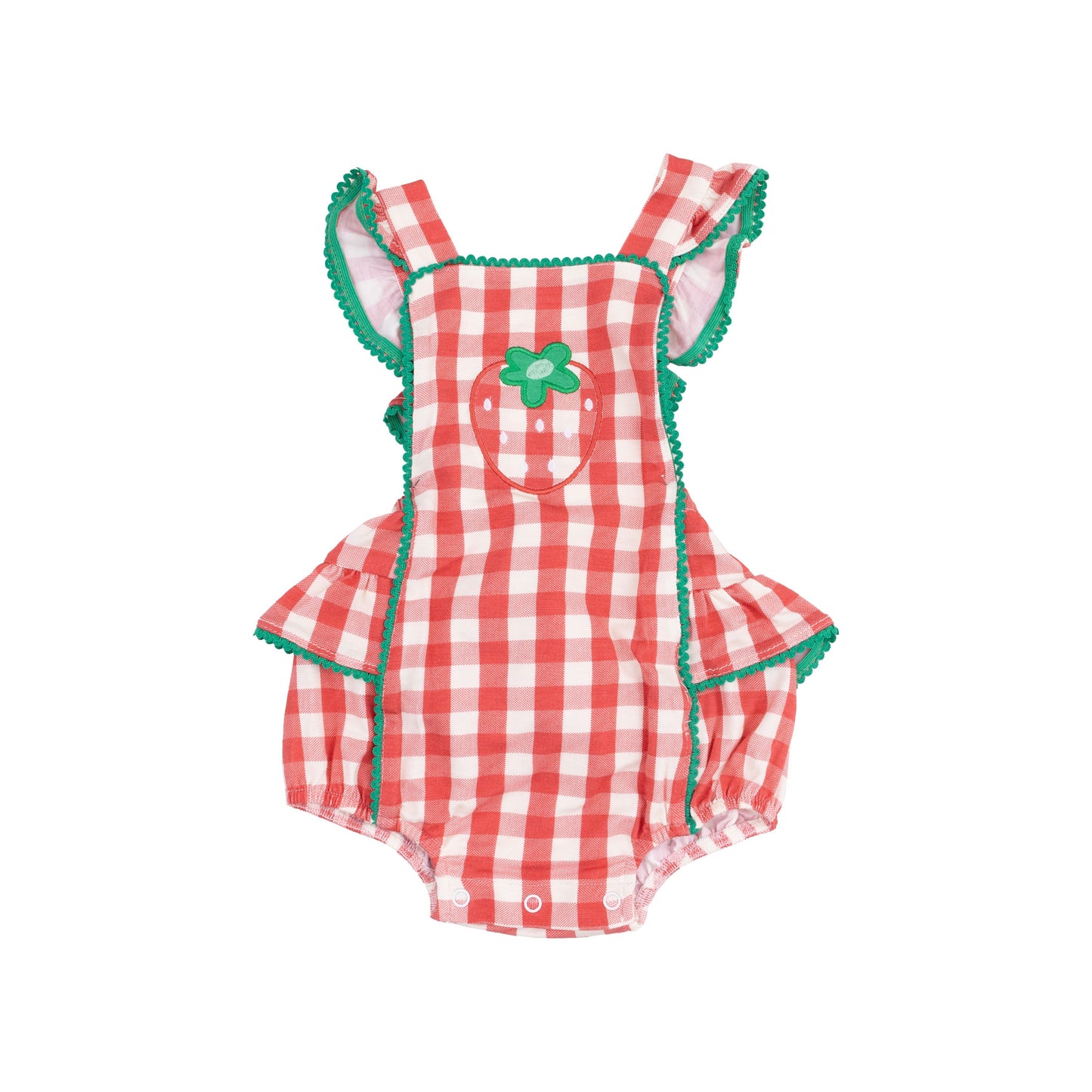 Angel Dear Strawberry Gingham Ric-Rac Ruffle Sunsuit