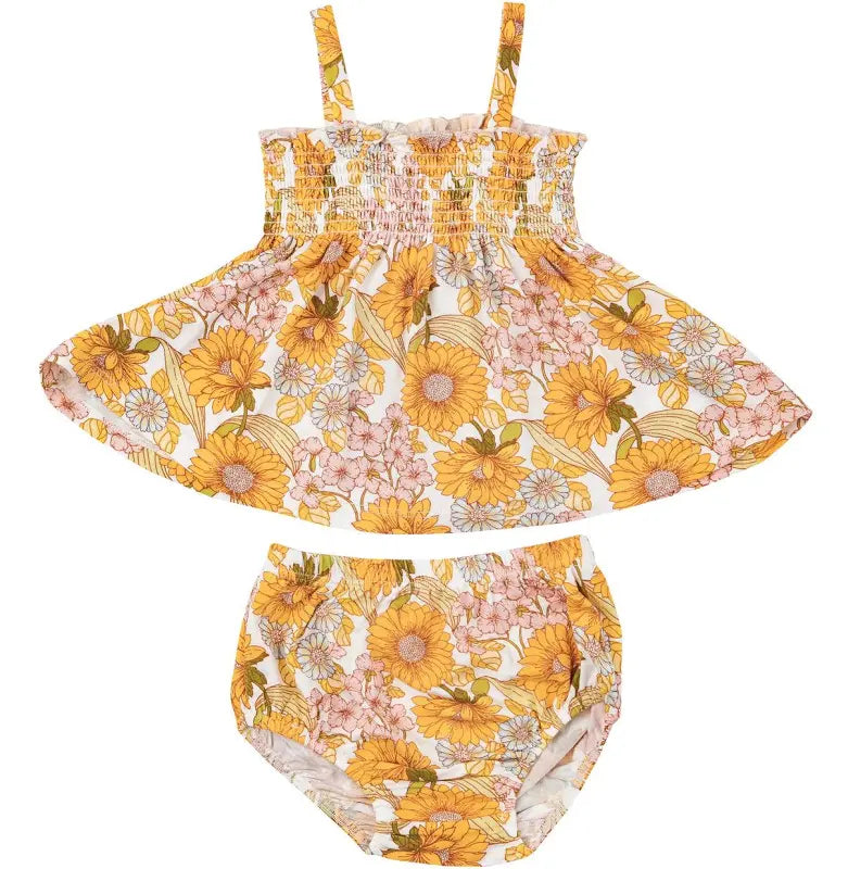 Angel Dear Sunflower Child Smocked Top & Bloomer Set