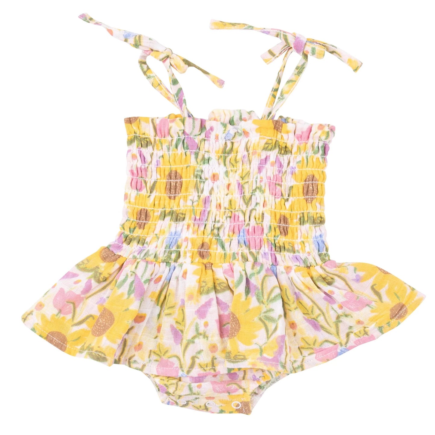Angel Dear Sunflower Dream Floral Smocked Bubble with Skirt