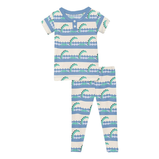 Kickee Natural Sea Monster SS Henley Pajama Set