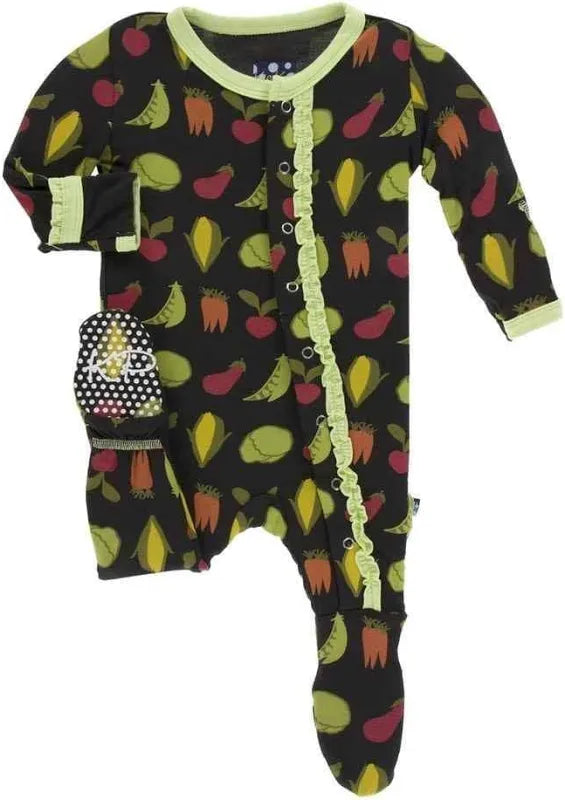 Kickee Zebra Garden Veggies Ruffle Footie
