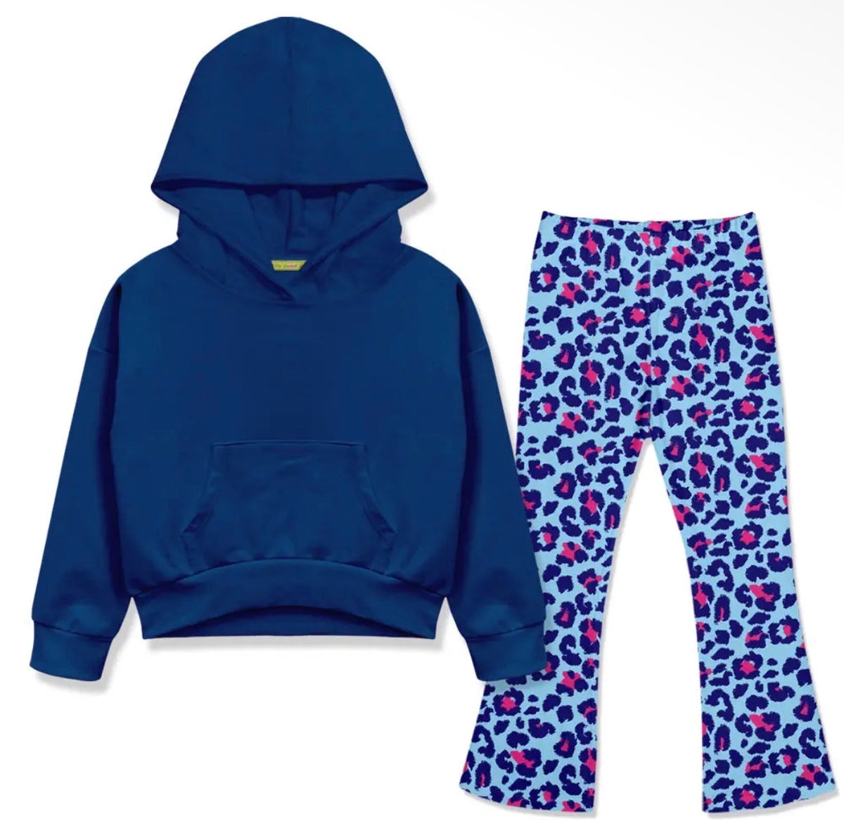 Cobalt Hoodie & Leopard Flare Legging Set