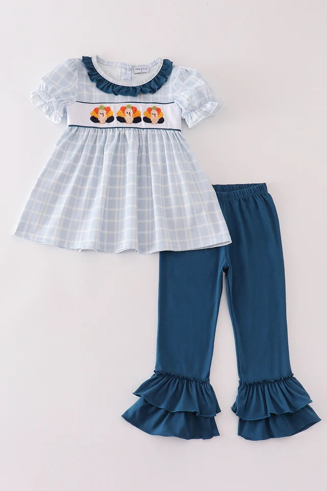 Teal Thanksgiving Ruffle Pant Set