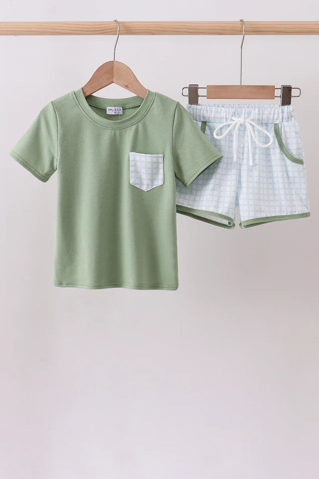 Sage + Blue Plaid Pocket Short Set