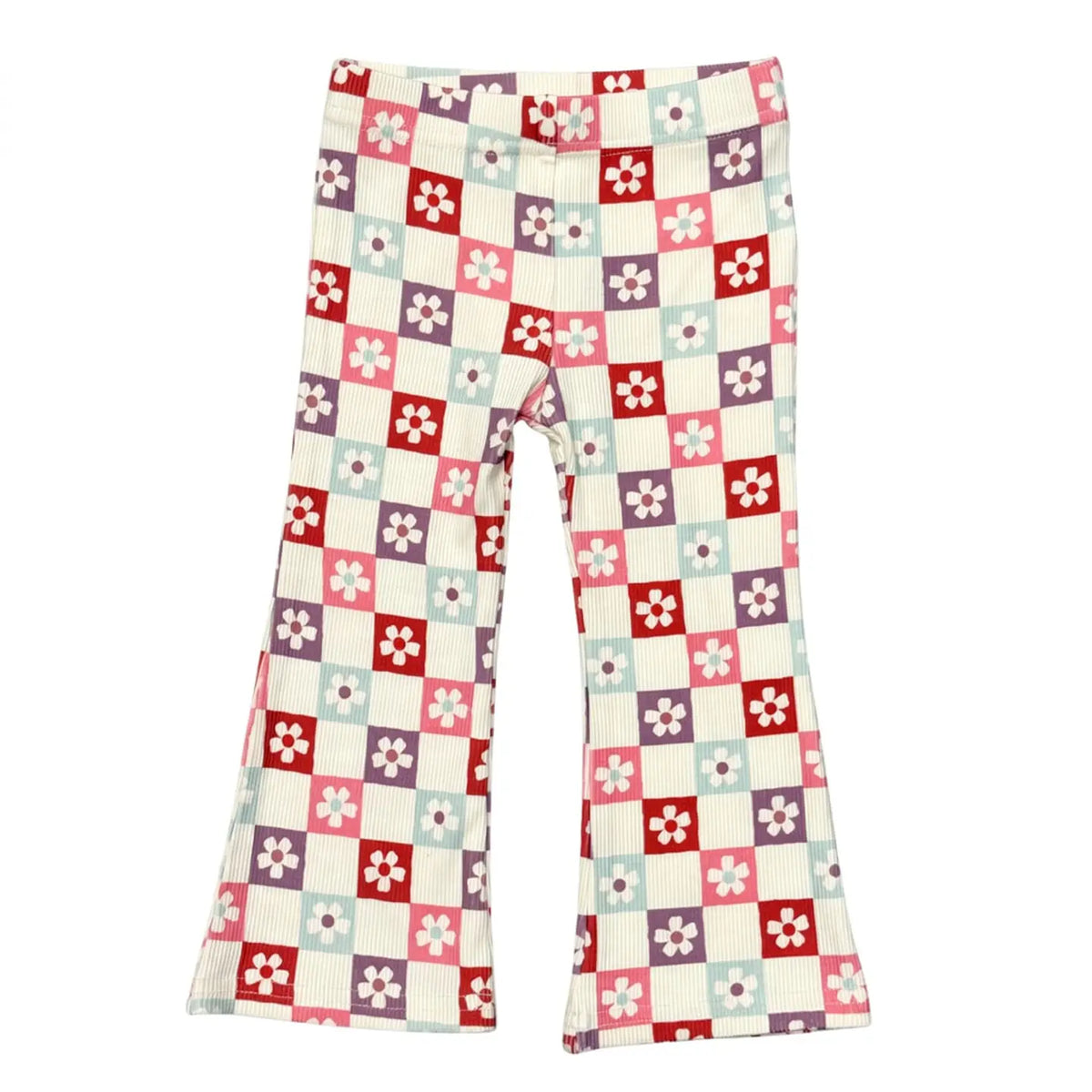 Baby Sprouts Wavy Daisy Checkered Girls Flare Pants