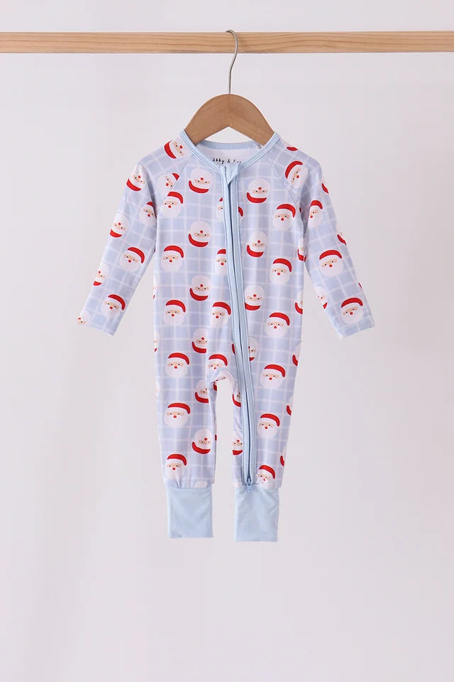 Blue Santa Zip Bamboo Romper