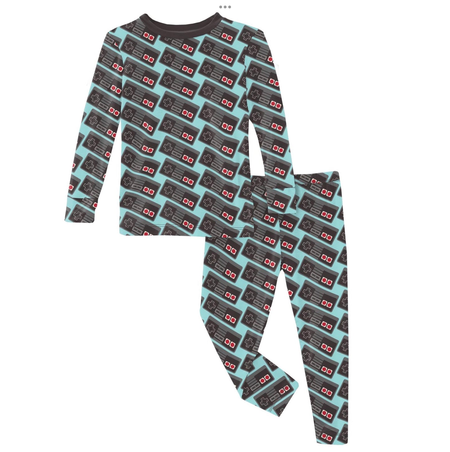 Kickee Pants Summer Sky Retro Game Controller Long Sleeve PJ Set