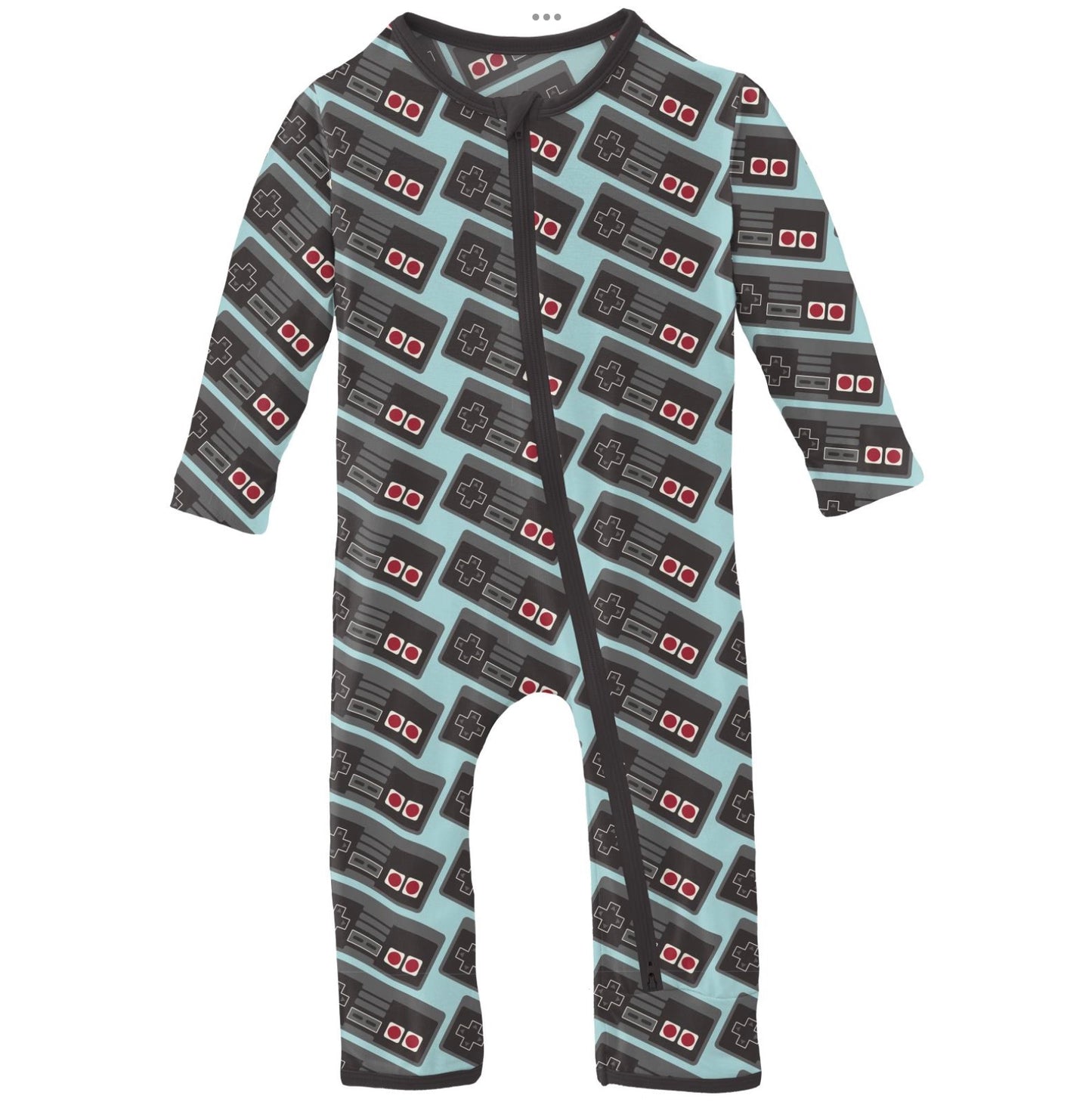 Kickee Pants Summer Sky Retro Game Controller Coverall with 2 Way Zipper